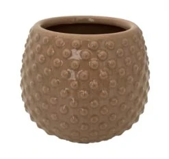 Swiss Dot Ceramic Pot With Attached Saucer - 5.25" X 4.75" - Tan
