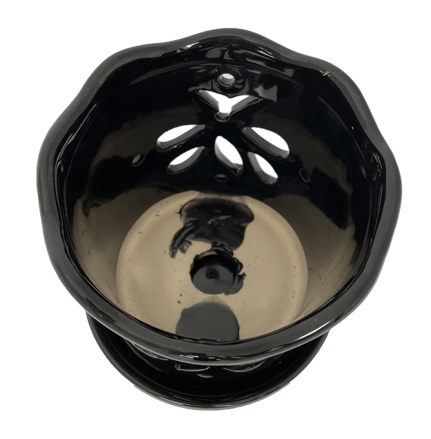 Butterfly Ceramic Orchid Pot/Saucer 5" X 5" - Black - Image 2