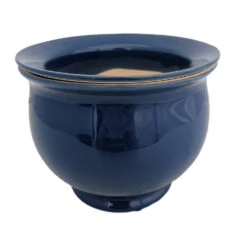 Self Watering Glazed Ceramic Pot Plus Felt Feet - Blue - 6 1/2" X 5"