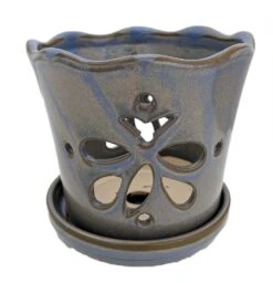 Butterfly Ceramic Orchid Pot/Saucer 5" X 5" - Blue - #50248