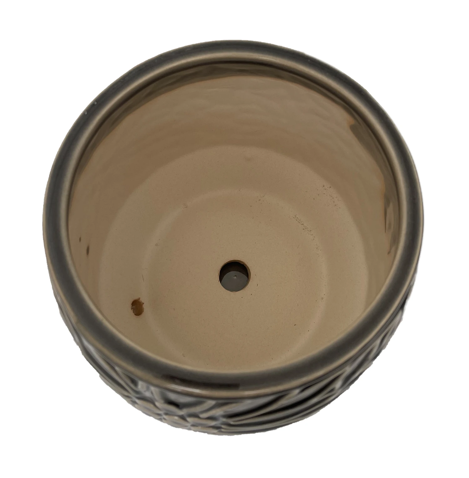Botanical Delica Ceramic Pot With Attached Saucer - 6" X 6.25" - Grey - Image 3
