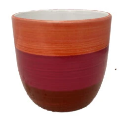 Bright Stripes Ceramic Cup Pot - Orange/Pink/Red - 5.5 X 5.5"