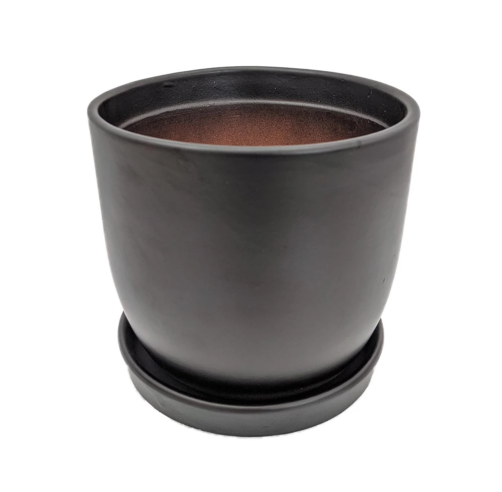 Chatham Egg Pot With Attached Saucer - Matte Black - 5.5" X 5"