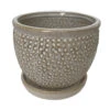 Pebble Beige Ceramic Pot With Attached Saucer - 5.5" X 4.75"