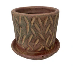 Rustic Thai Garden Red Ceramic Pot With Attached Saucer - 6" X 6"